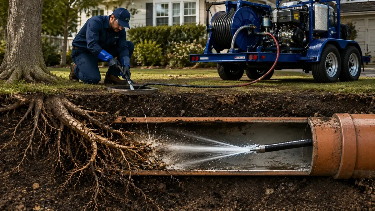 Tree Root Removal with Hydro Jetting in North Fork